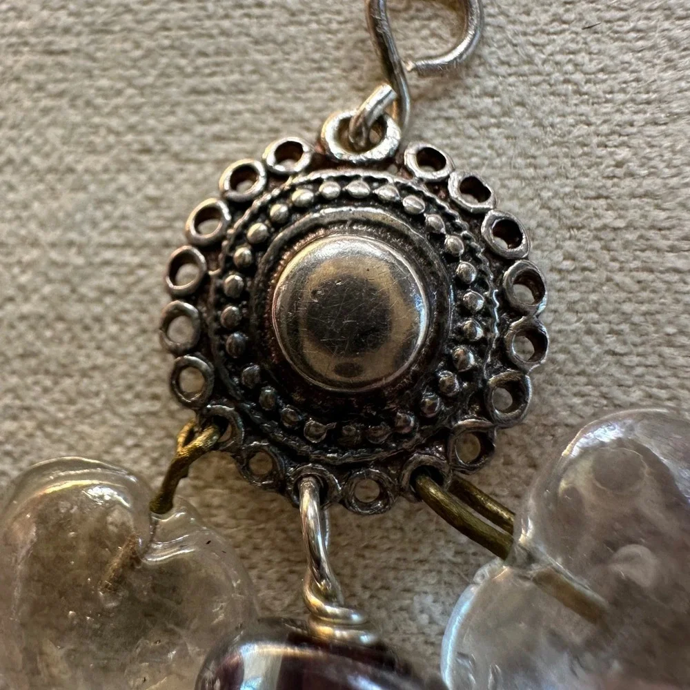 925 Sterling Silver Women Pendant Heart Clear Glass Bead Artisan Boho Charm Love